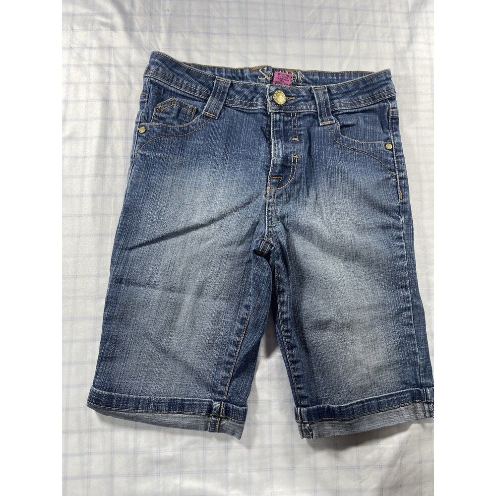 Southpole Girls Denim Bermuda Shorts Size 14 Blue Jean School Cuffed Stretch